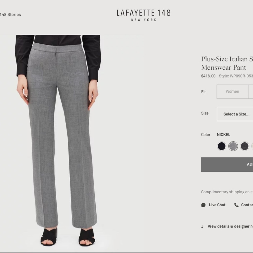 Lafayette 148 Stretch Wool Menswear Pant